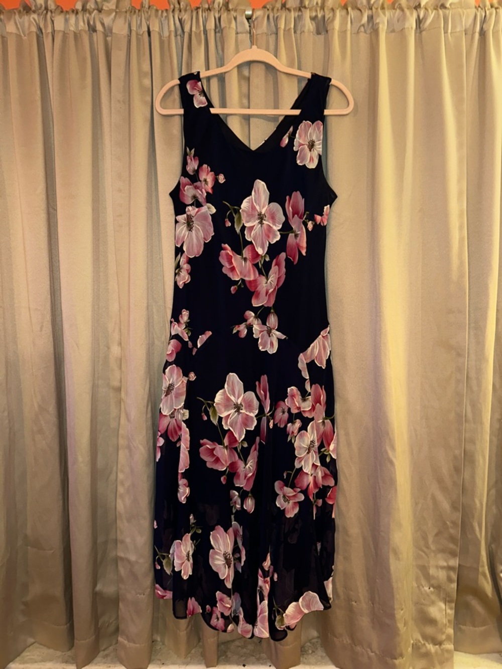 Robbie Bee Black Midi Dress with Pink Floral Print